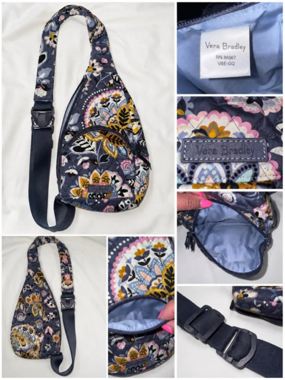 Vera Bradley Quilted Cotton Sling Backpack Floral Multi Color Crossbody Bag s-l400.jpg main image 2